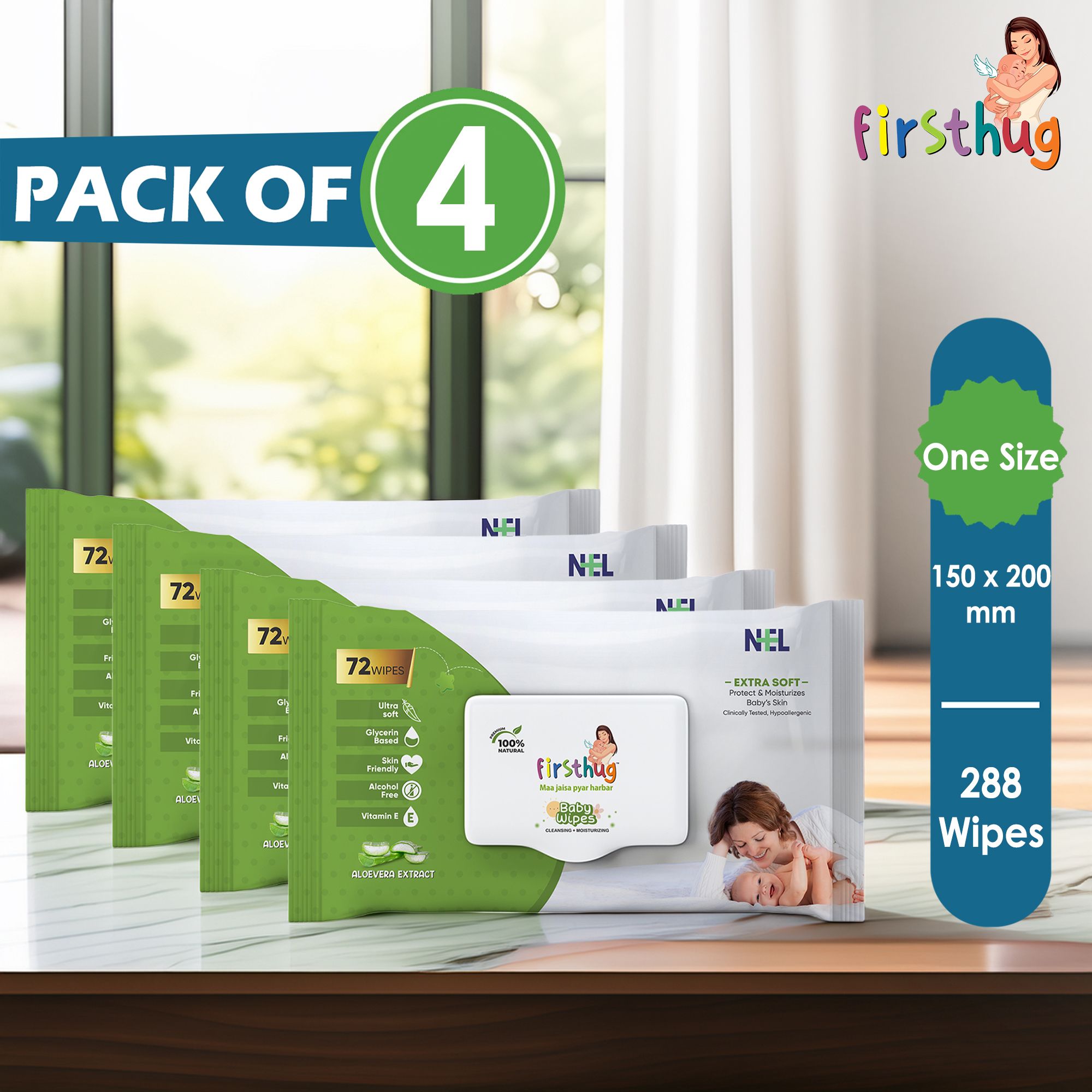 firsthug Baby Wet Wipes with Lid | Aloe Vera & Vitamin E | pH Balanced | Pack of 4-picture-37