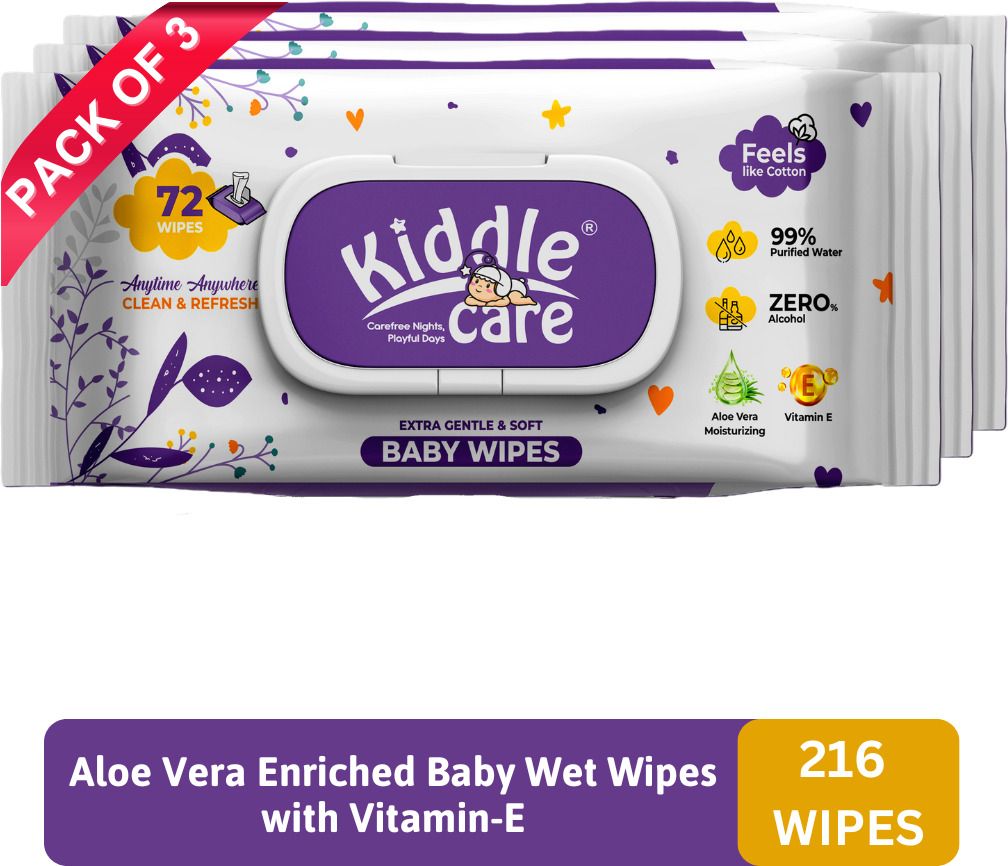 Extra Gentle & Soft Baby Wipes with Lid | Aloe-Vera and Vitamin E (Pack of 3)