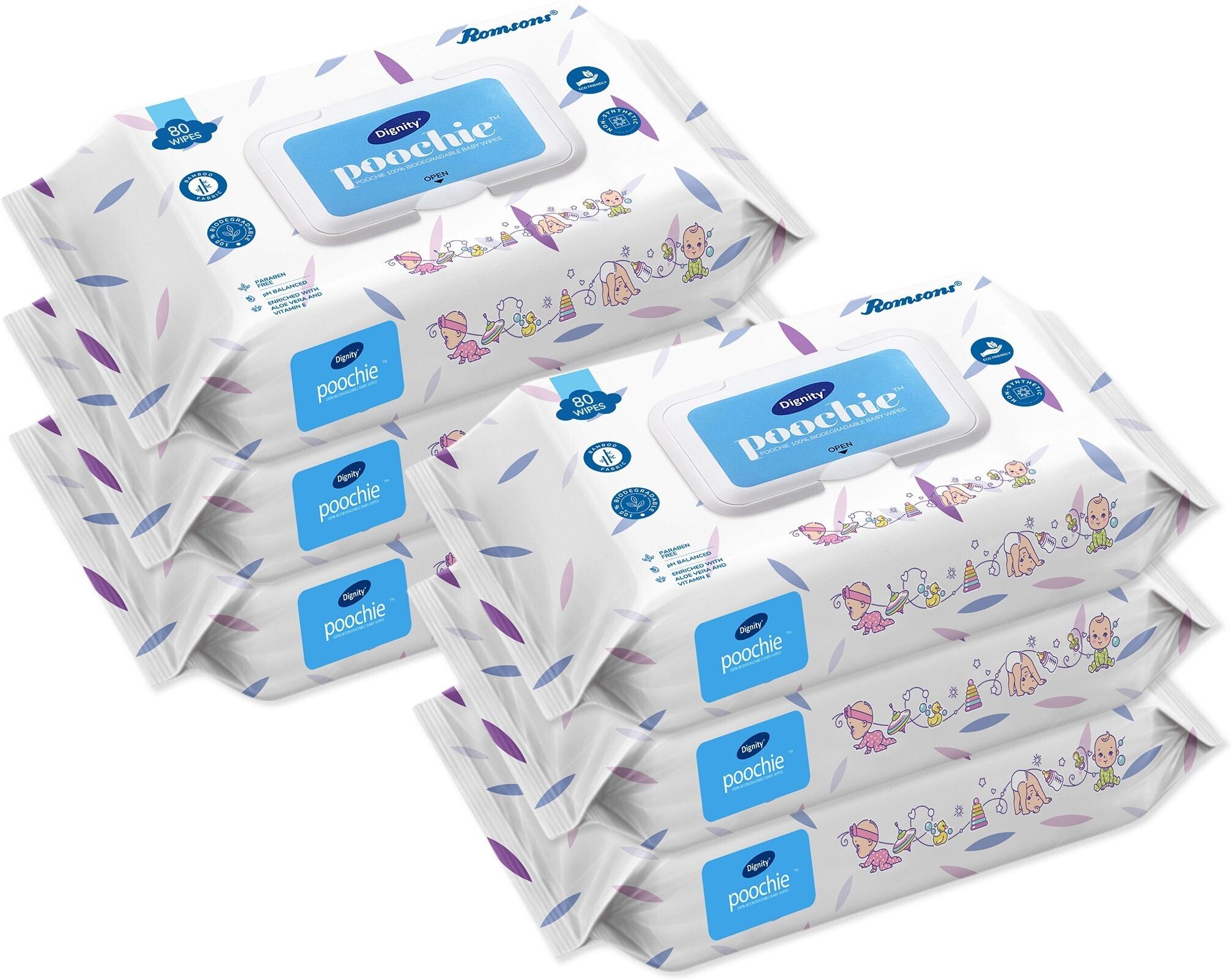 Poochie 100% Biodegradable Clear Color Baby Wipes (150 x 200 mm) -Pack of 6, 480 Wipes-image-47