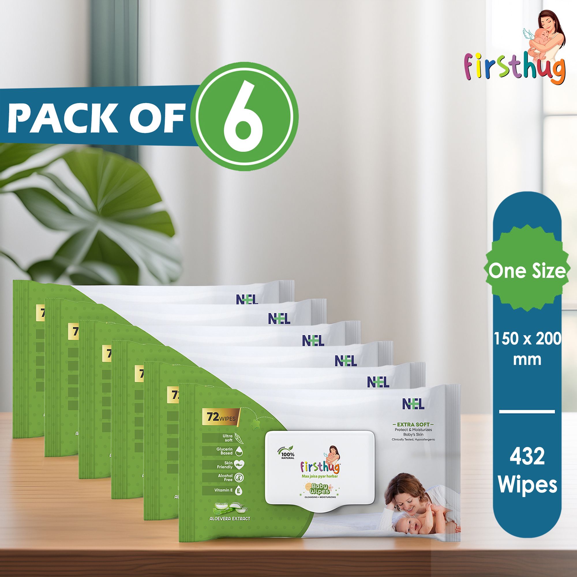 firsthug Baby Wet Wipes with Lid | Aloe Vera & Vitamin E | pH Balanced | Pack of 6-picture-39