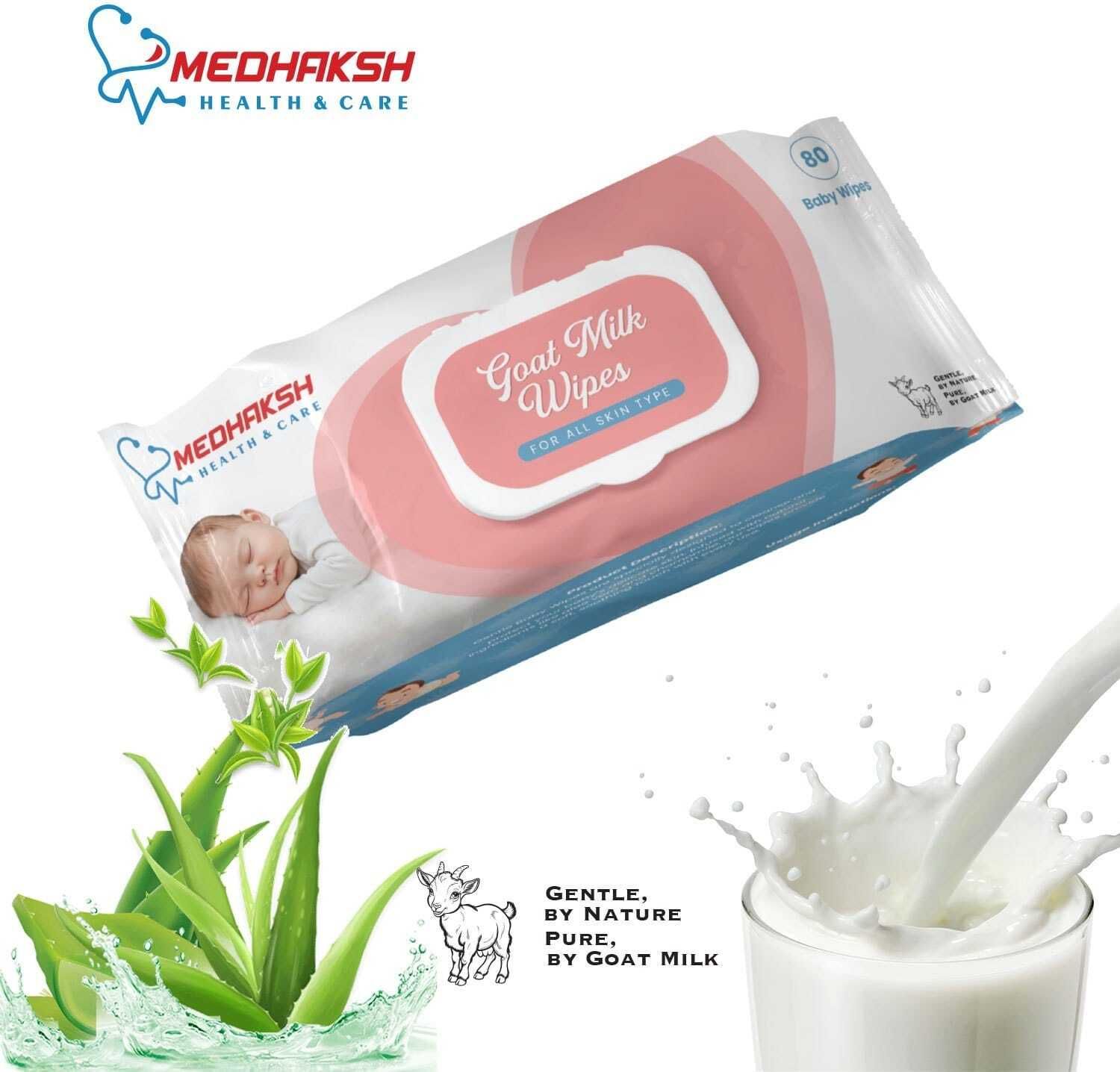 medhaksh health and care Medhaksh Natural Goat Milk Baby Wipes for Daily Hygiene (80 Wipes) Wipe Warmer-picture-42