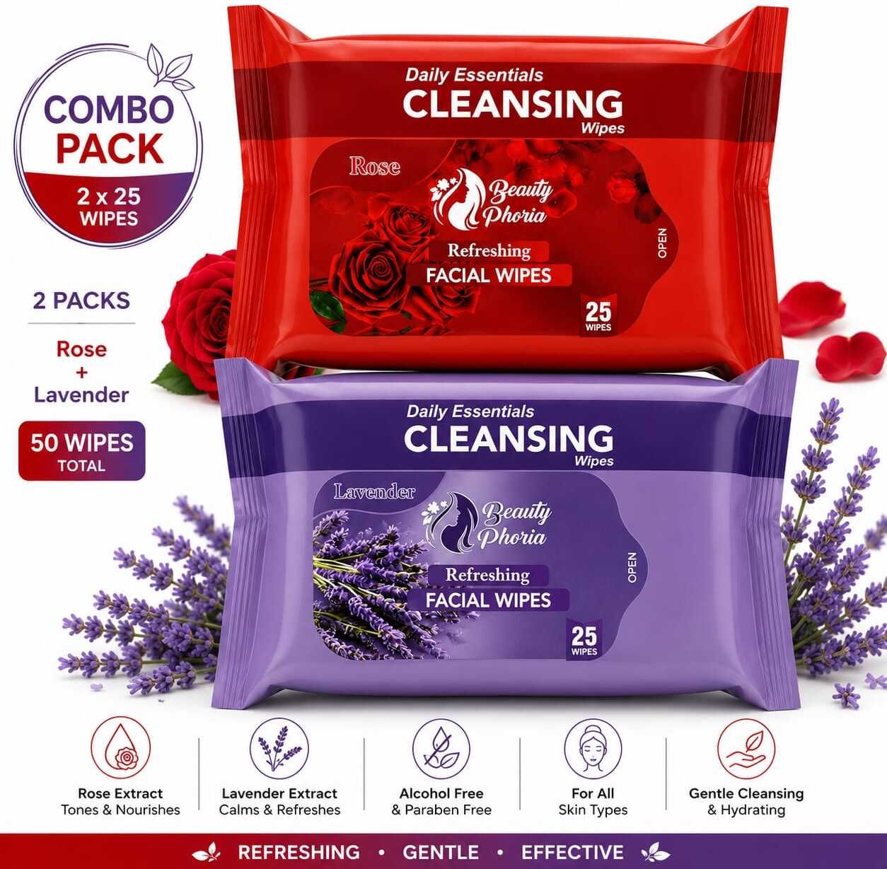 Cleansing Facial Wipes Combo Pack Rose & Lavender (2 x 25)-image-41