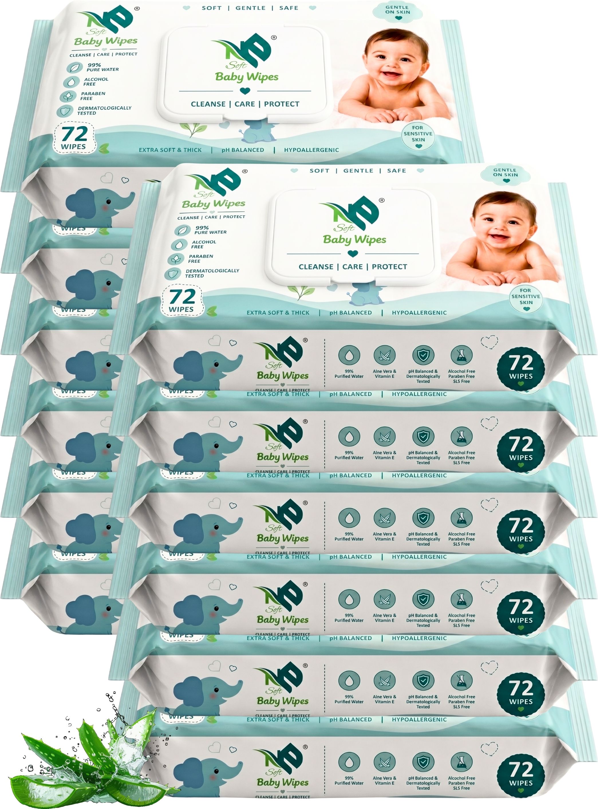 99% Purified Water Baby Wipes with Lid | Alcohol Free | 72 Wipes | Pack of 12-image-45