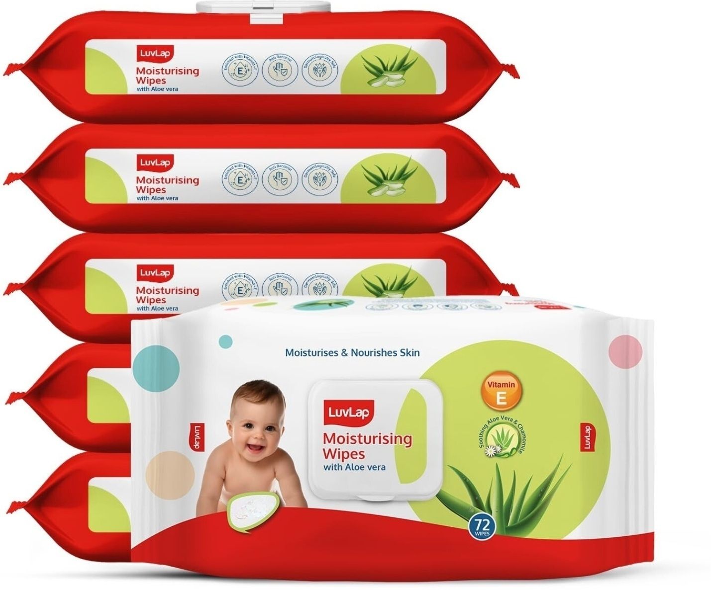 luvlap Baby Moisturising Wipes with Aloe Vera,72 Wipes/pack, with lid, Pack of 6 Combo-picture-48