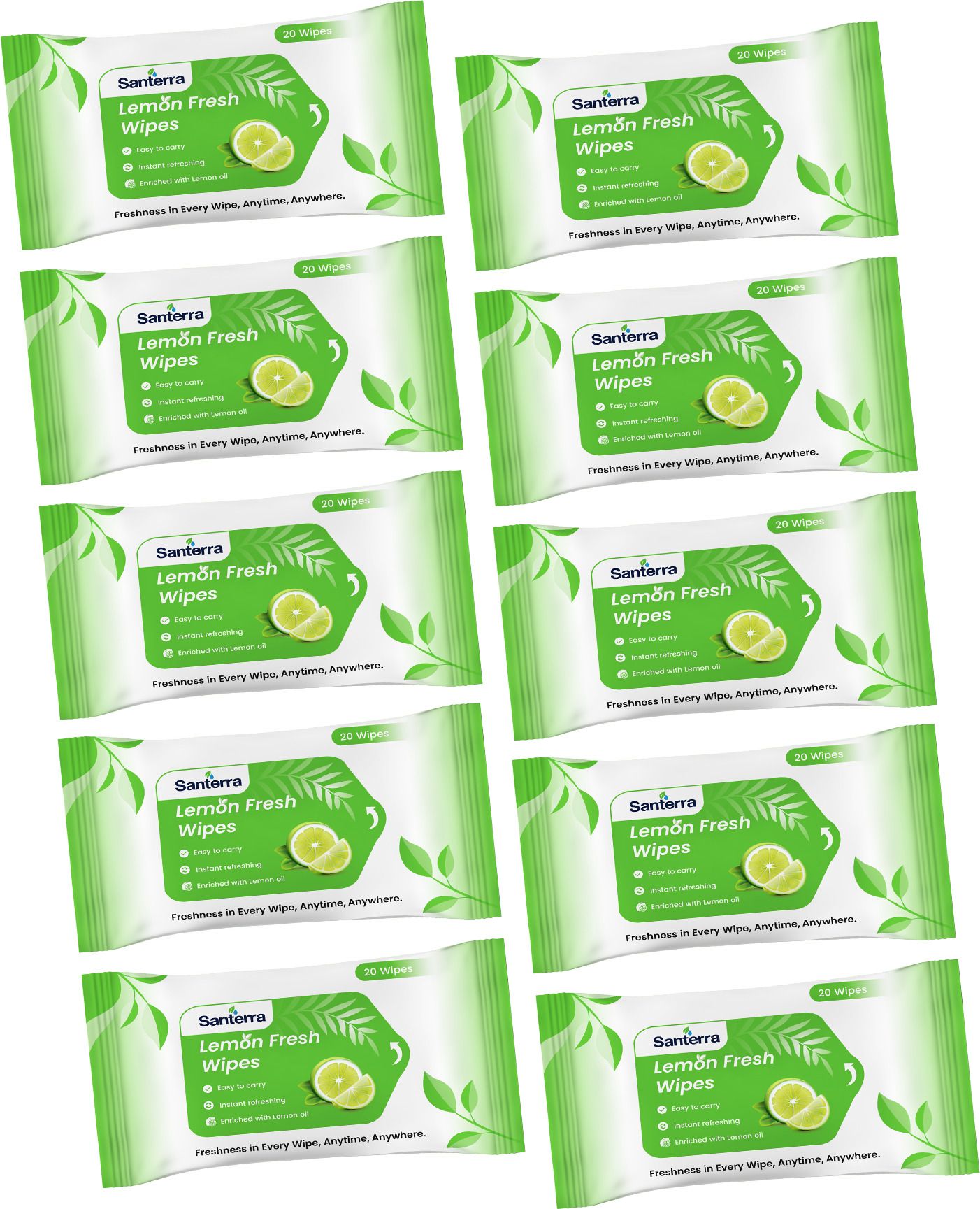 Refreshing Face Wipes with Lemon & Mint Skin Cleaning Wet Wipes, Pack of 10-image-47
