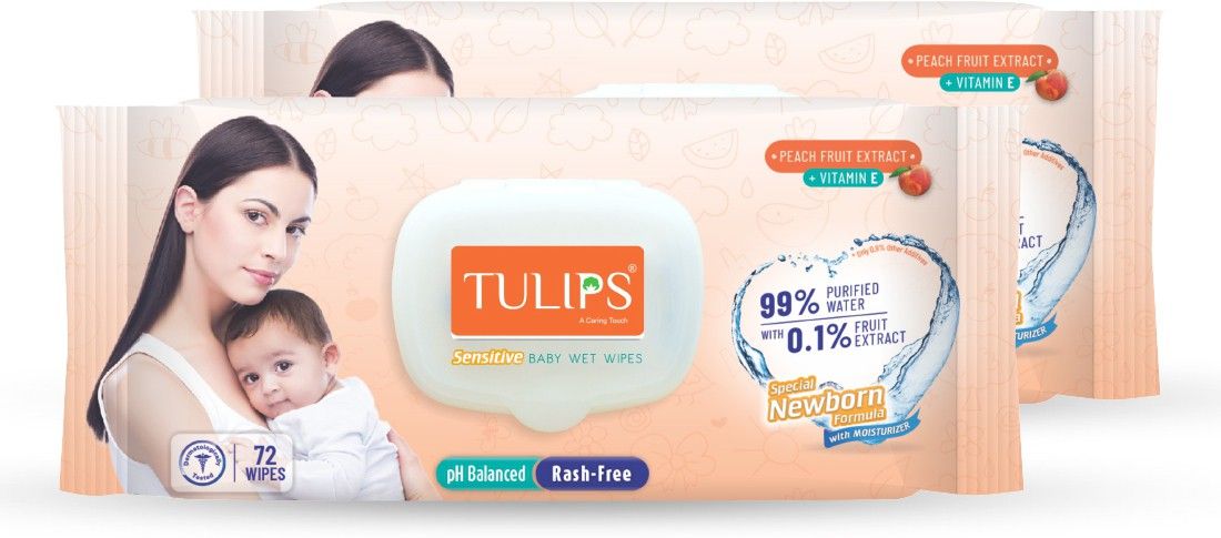 tulips Baby Wet wipes with LID Pack Peach Fruit Extract (144 Wipes)-picture-44