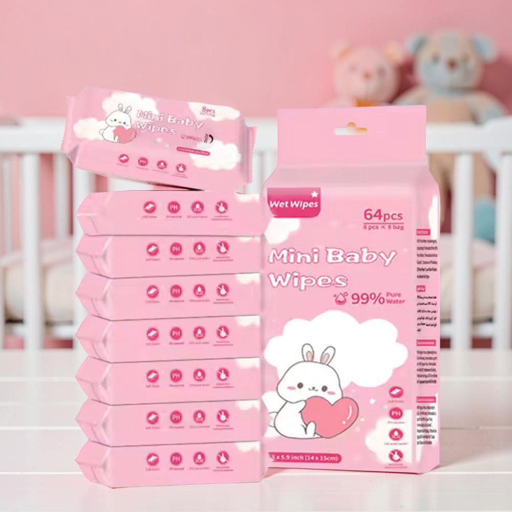 Baby Cleansing Wet Wipes 64 Count Portable Pocket Tissue Soft Moisturizing Pack-image-1