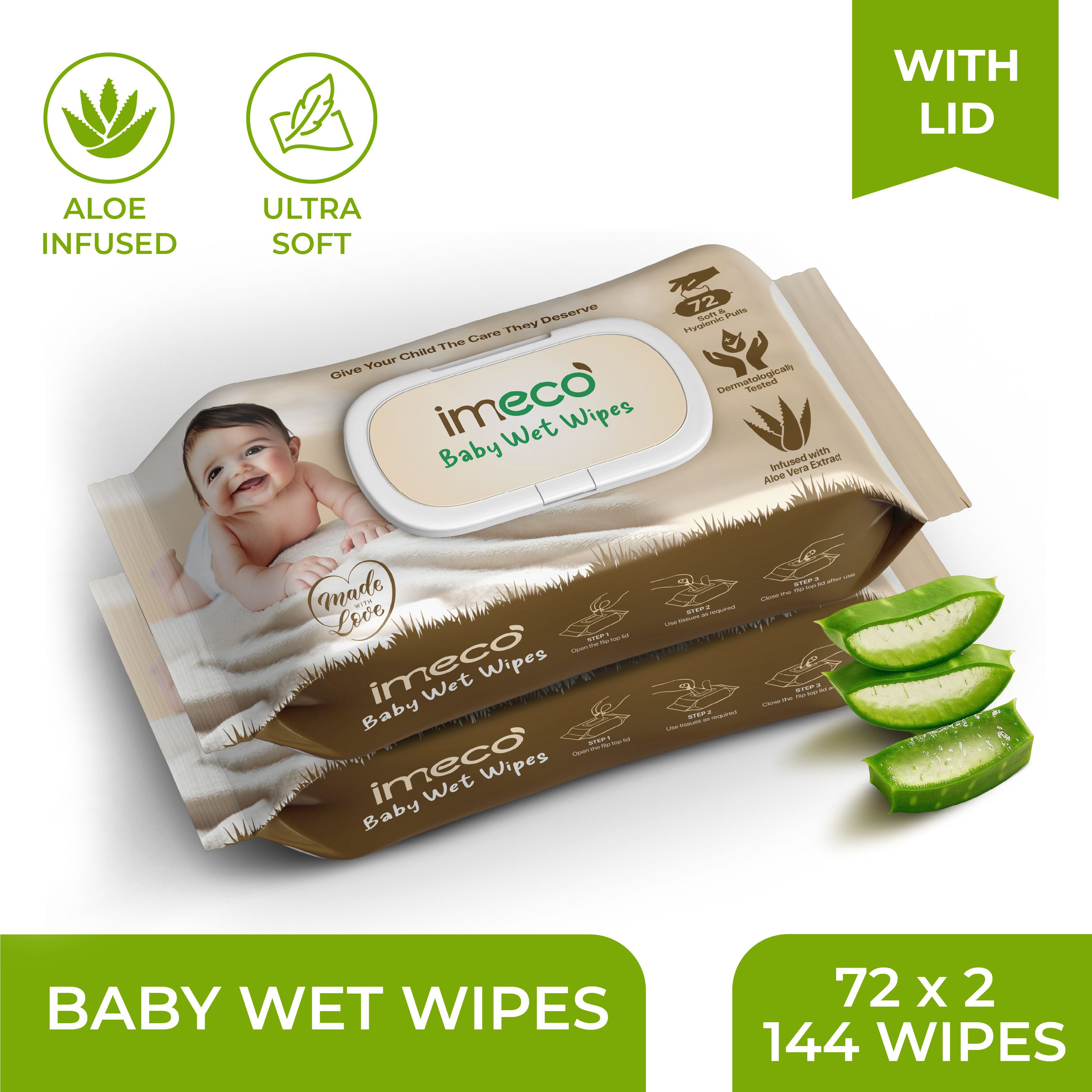 Soft Cleansing Baby Wipes With Aloe Vera | Paraben Free | 72 Wipes Pack With Lid-image-46