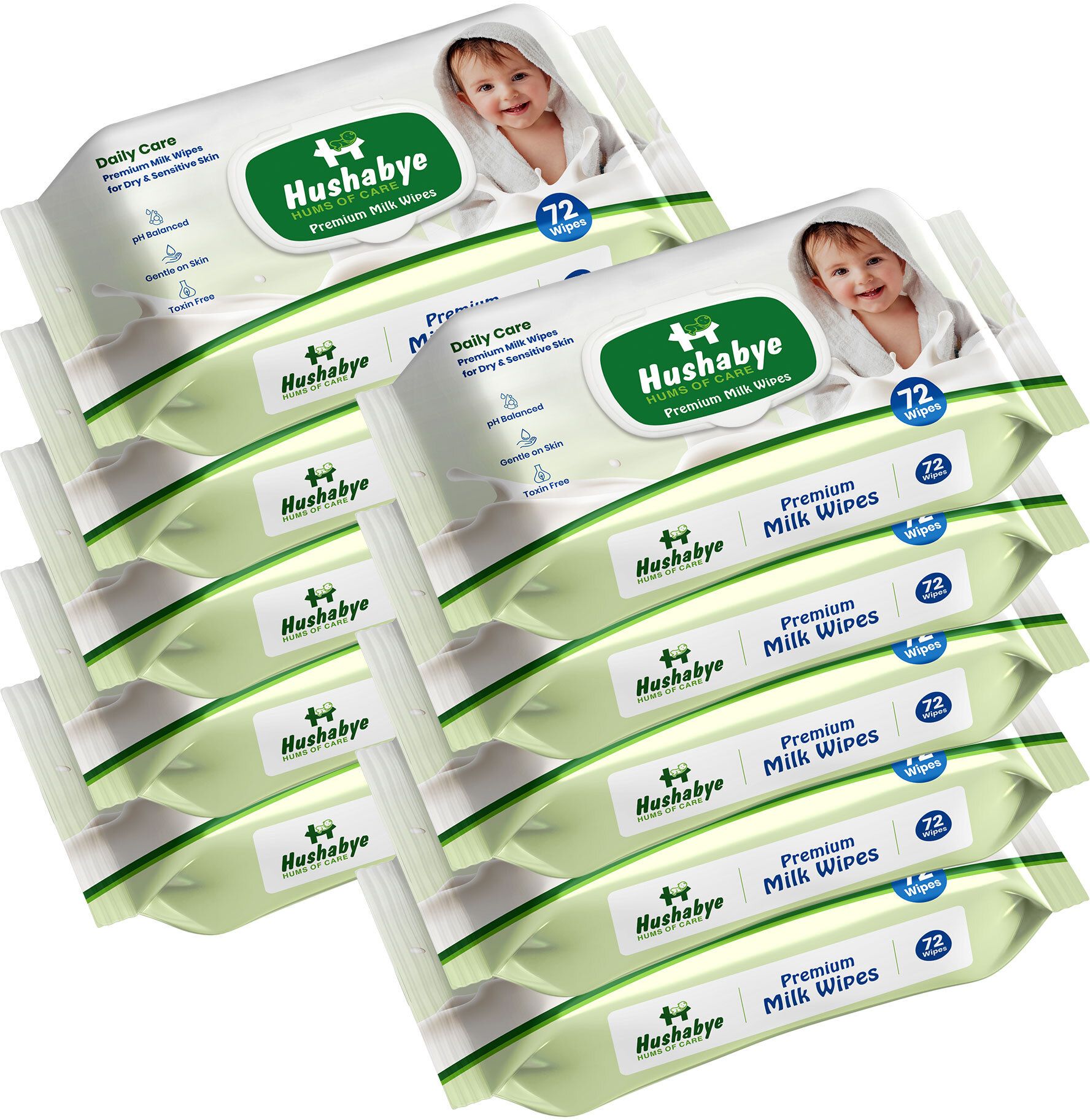 Premium Milk Cleansing Baby Wipes With Lid, Vitamin E, pH Balanced, Pack of 10