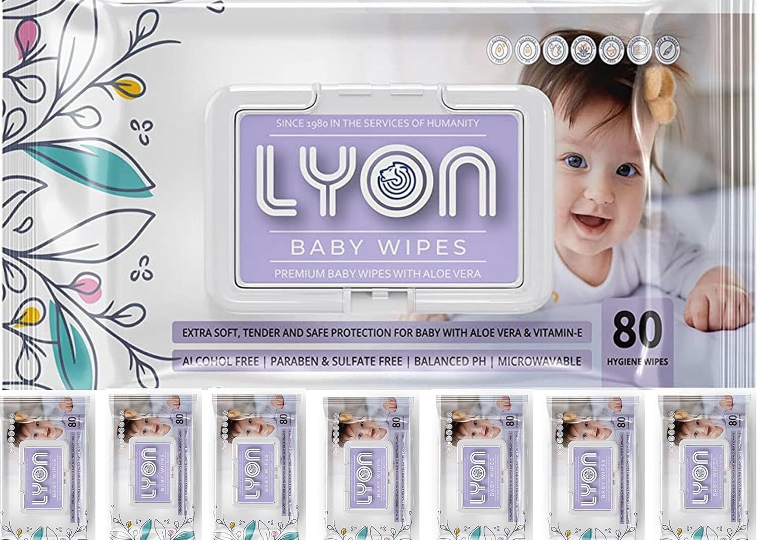 lyon Baby wet wipes with lid|Enriched with aloevera & vitamin E(Pack of 8)-picture-16