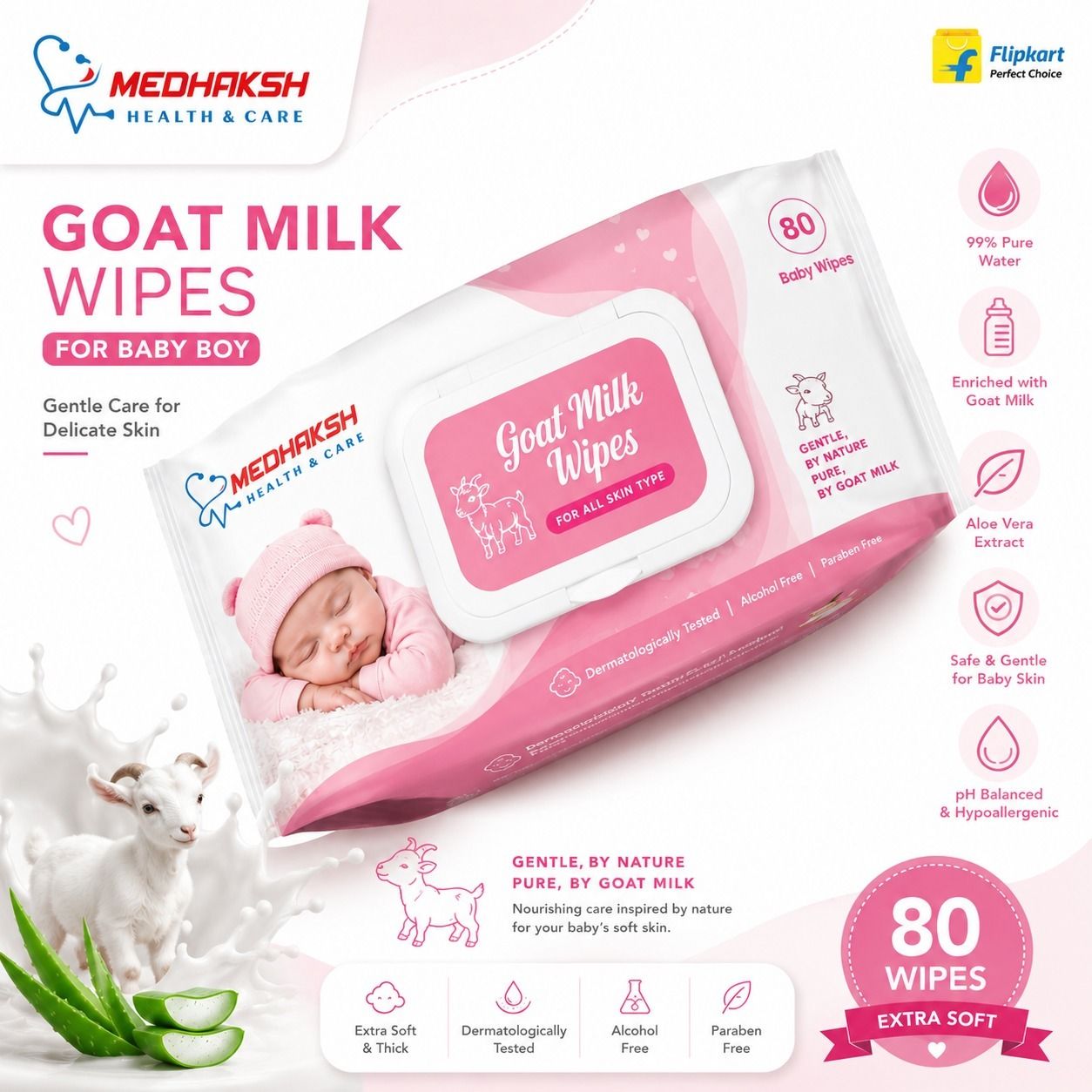 Baby Wipes 80 Sheets Pack of 5 with Lid (400 Wipes) Soft Gentle Care Skin-image-38