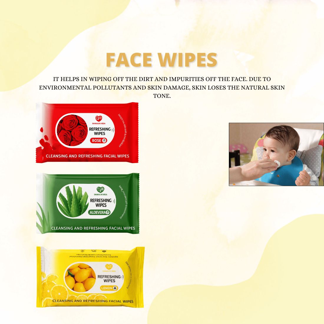 shakalyaveda Fresh Skin Face Wipes Combo Pack | Rose Aloe Vera Lemon | 75 Wipes-picture-23