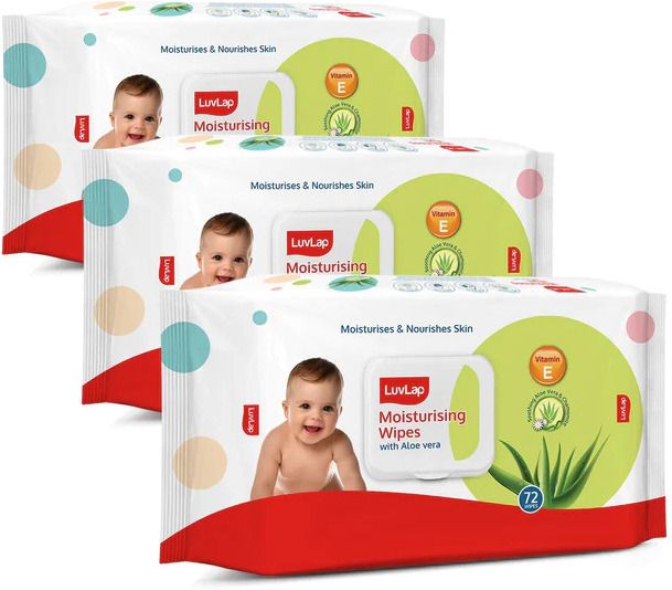 Baby Moisturising Wipes with Lid & Aloe Vera Fragrance ,Pack of 3 (216 Wipes)