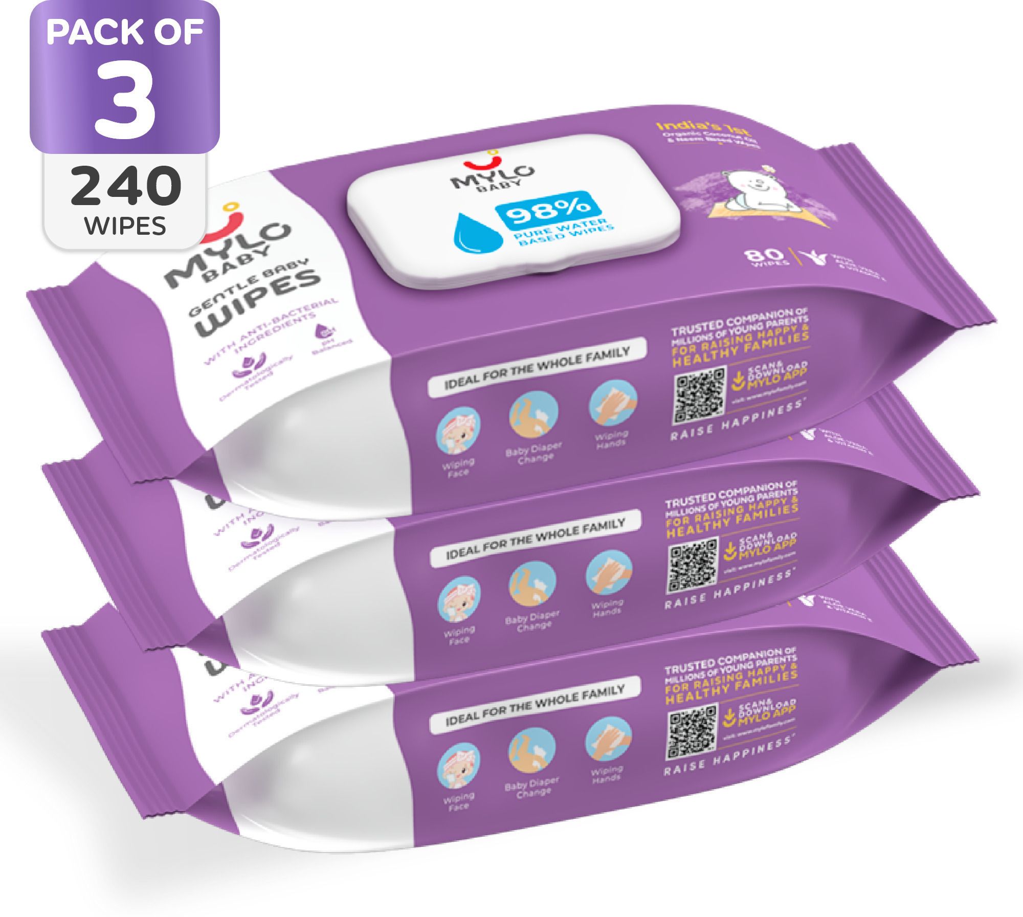 Baby Gentle Wipes with Coconut & Neem, Thick & Soft, Anti-bacterial, With Lid