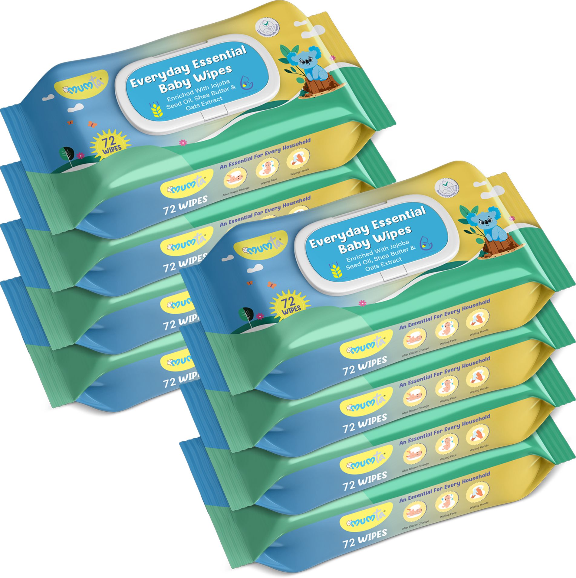 mumta Soft Cleansing Baby Wipes with Aloe Vera & Vitamin E -72 Counts/Pack (Set of 8)-picture-33