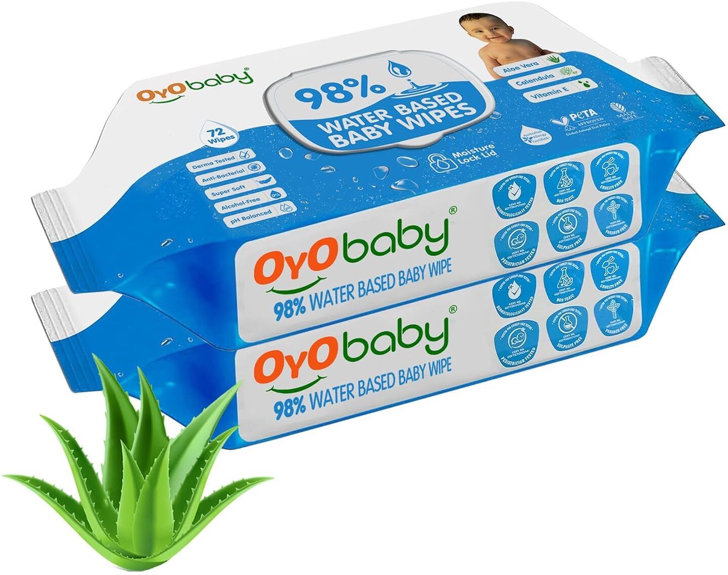 98% Water Wipes With Aloe Vera And Vitamin E, Calendula Extracts Baby Wipes