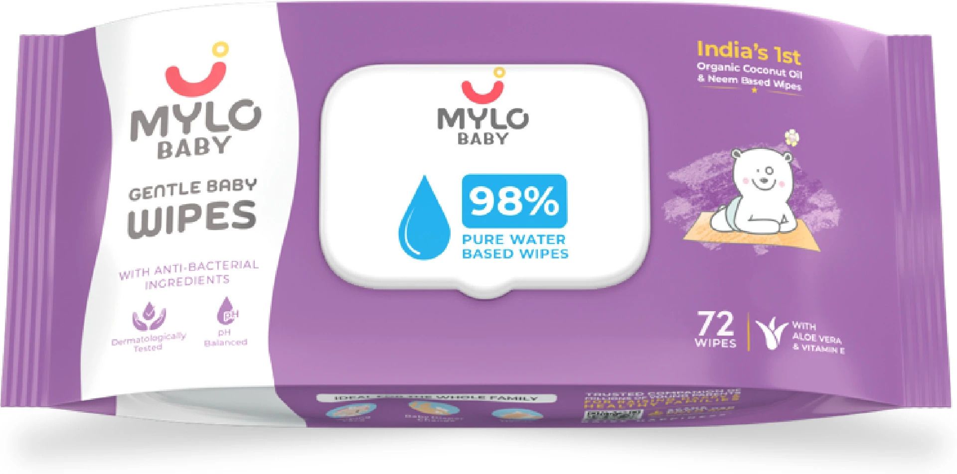 Baby Gentle Wipes with Coconut & Neem, Thick & Soft, Anti-bacterial, With Lid-image-0