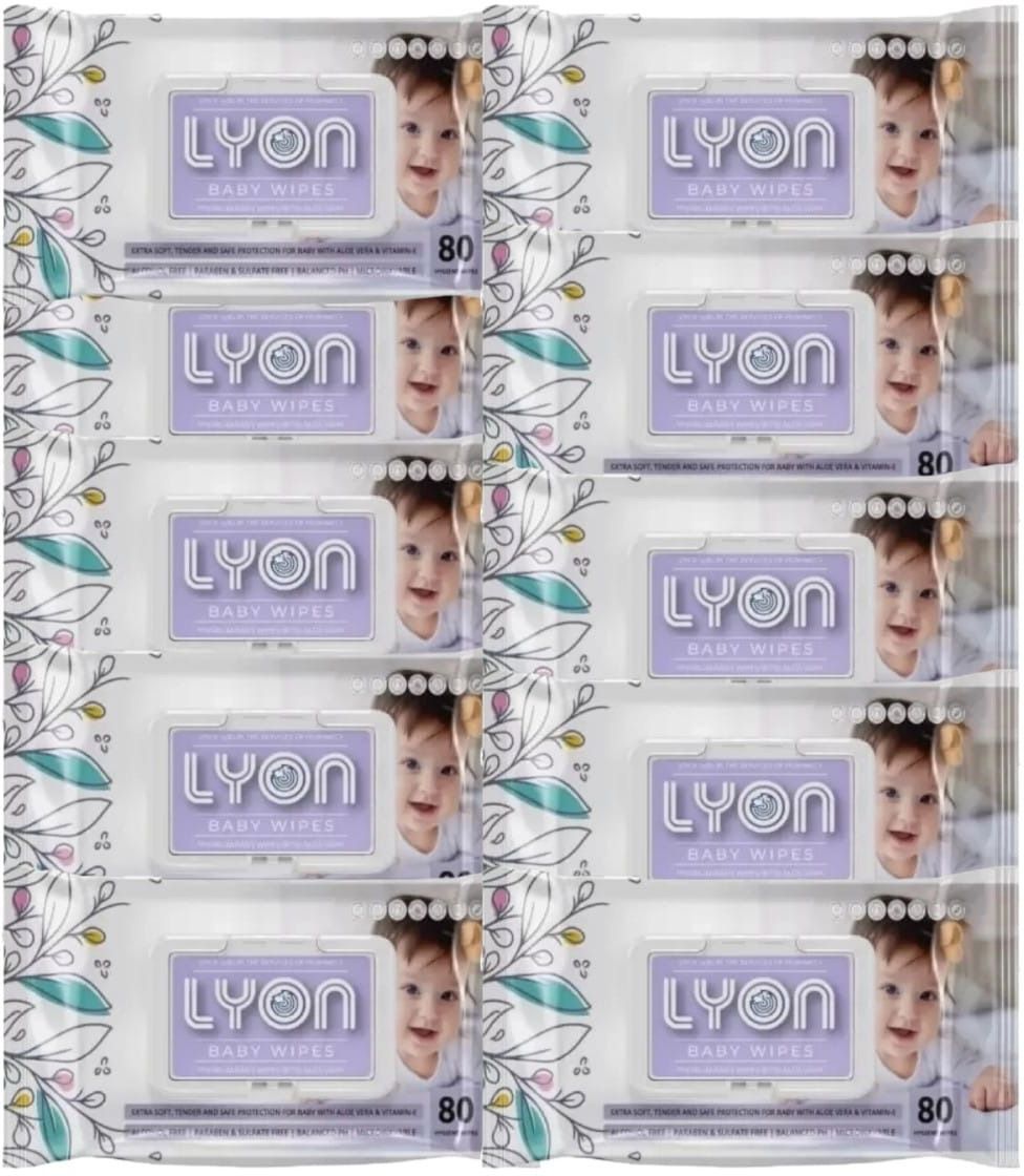 lyon baby wet wipes with lid enriched with aloe vera and vite (80 wipes per pack)-picture-17