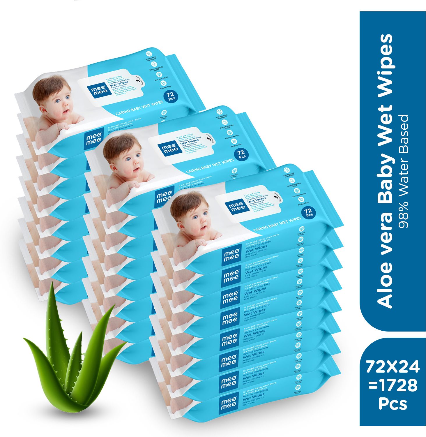 meemee Soft Cleansing Baby Wet wipes with Lid | Aloe vera - Pack of 24-picture-4