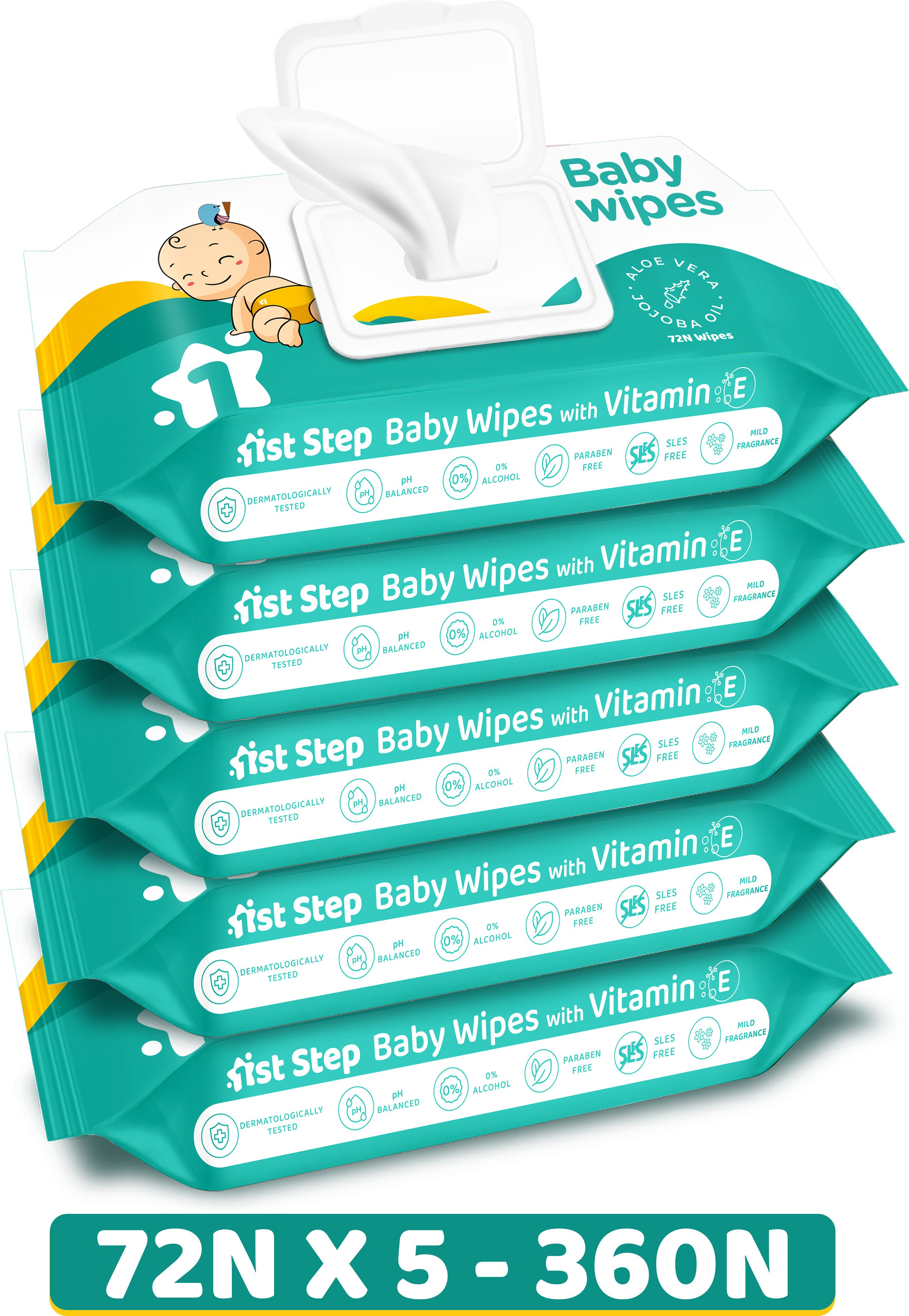 Baby Wet Wipes With Lid Enriched With Aloe-Vera And Jojoba Oil