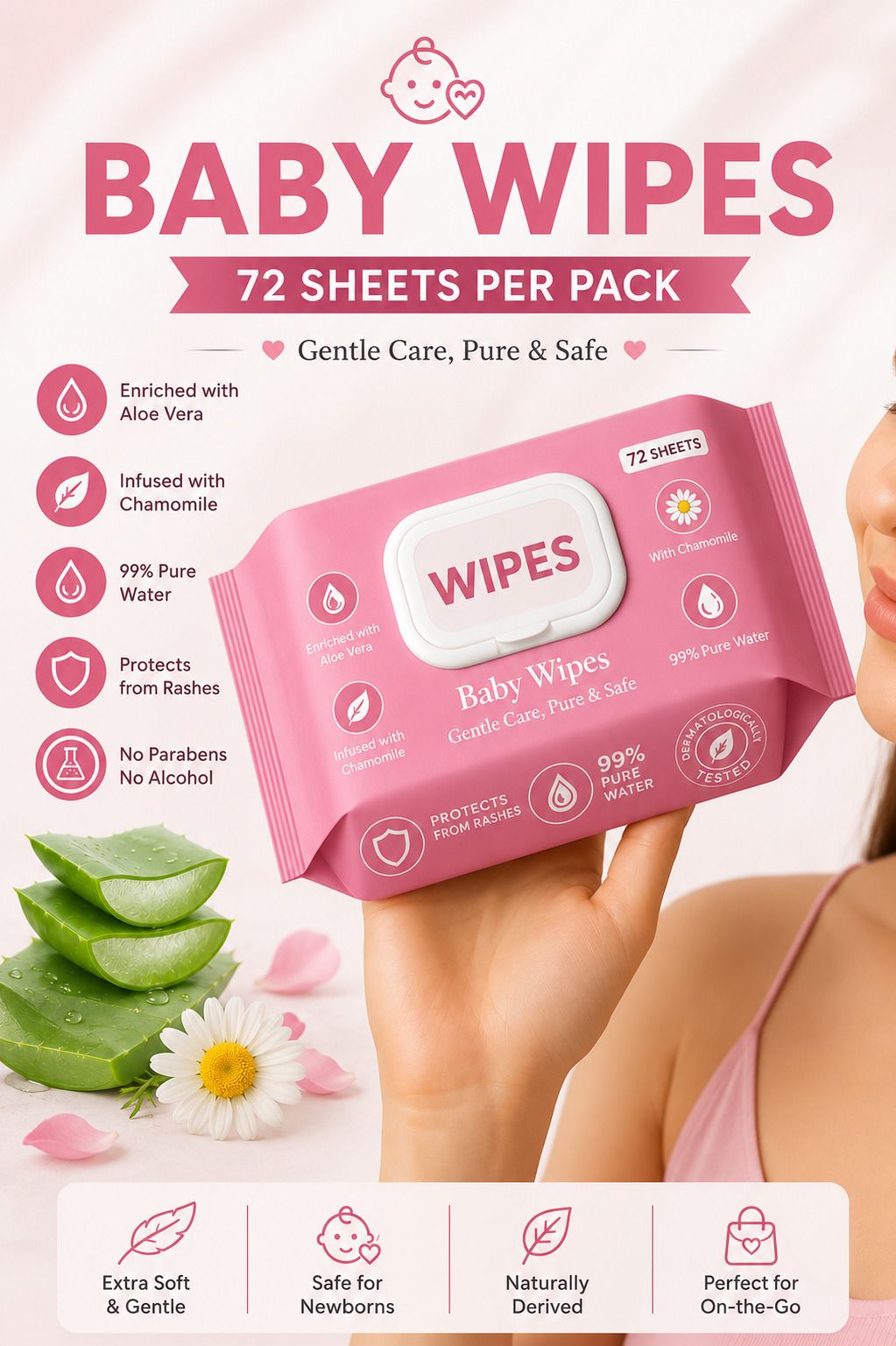 Premium Baby Wipe Enriched with Aloevera & Chamomile, Protects from Rashes-image-24