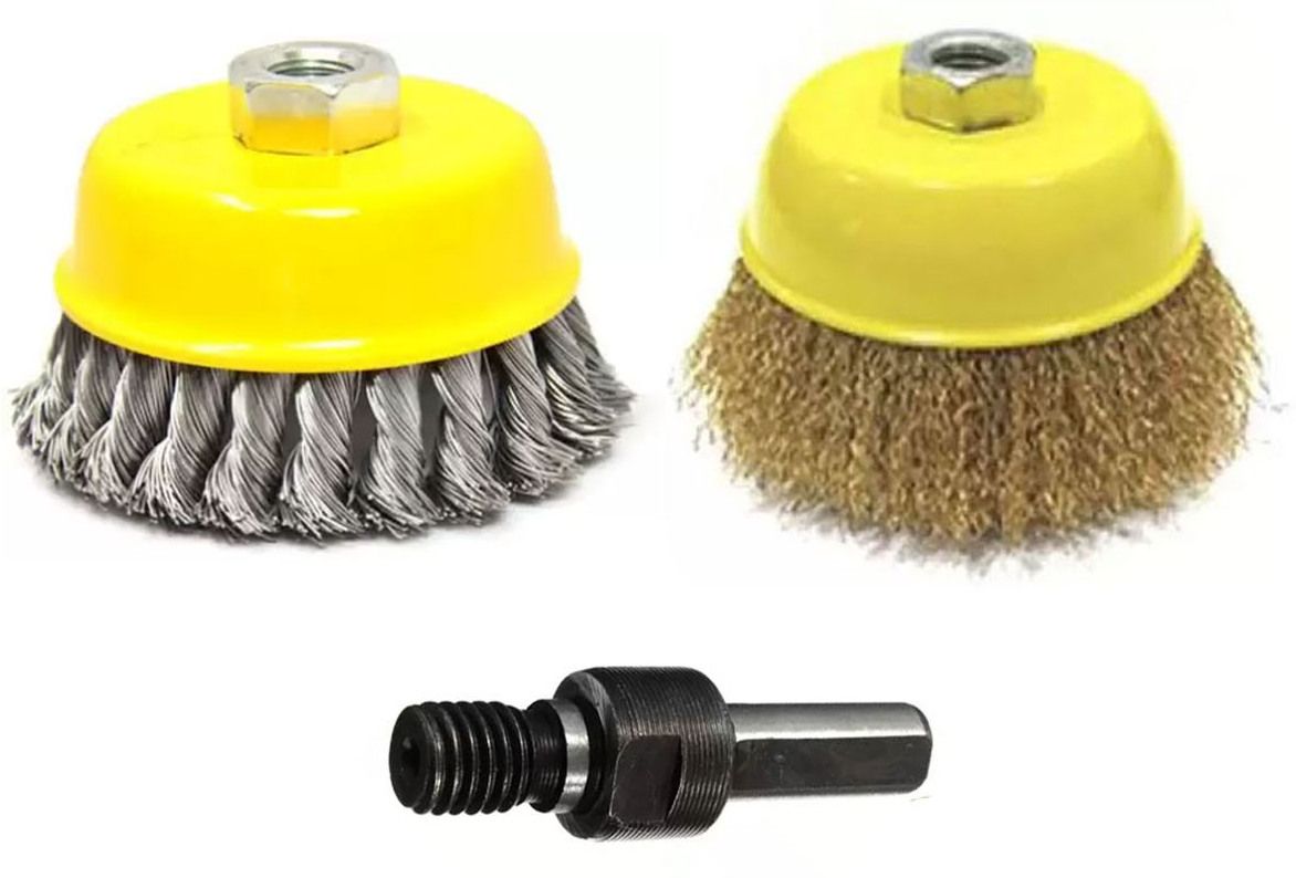 kshivi CBN42 Combo of Twisted Cup Brush and Non Twisted Cup Brush With Drill Attachment Wheel Brush-picture-16