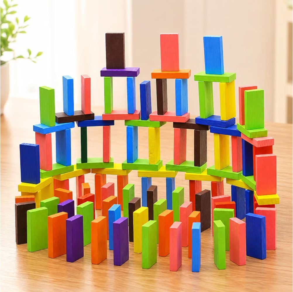 shyam 120 Pcs 12 Color Wooden Dominos Blocks Plywood Wood Block-picture-18