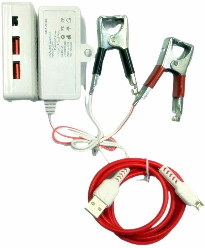 GoodsBazaar 3.4 Amp Fast DC Charger Mobile Charger + Data Cable + Battery Charging Clips 12v 4 W Adapter-image-6