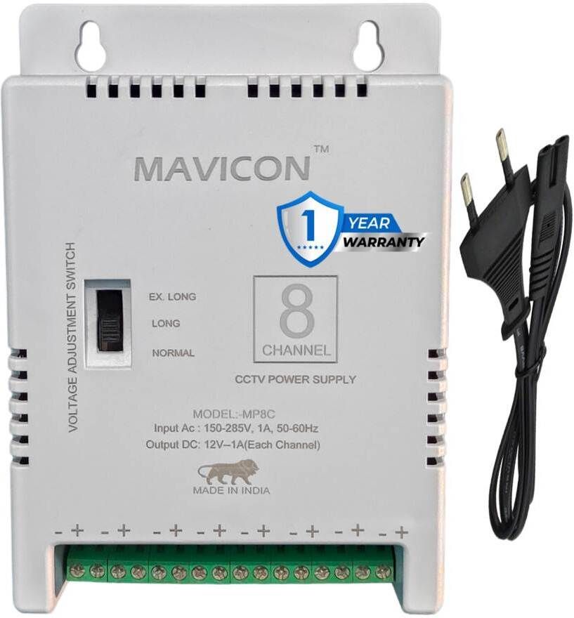 MAVICON TV-out Cable 8 channel smps for cctv camera power supply multiport 12V 10a for 8 cctv camera-image-36