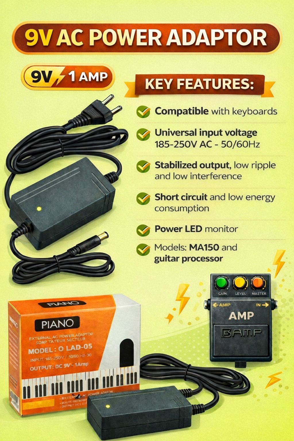 beatbox ADAPTOR FOR GADGETS AND PIANO OF 9V MGAG28 Amplug Cabinet-picture-11