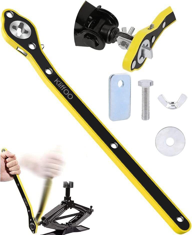 Labor Saving Hand Wrench Ratchet Scissor Jacks Thickened Steel Single Sided Scissor Jack Tire Wrench Auto Hand Crank Portable Wheel Lug for Motorcycle Car Single Sided Rachet Wrench