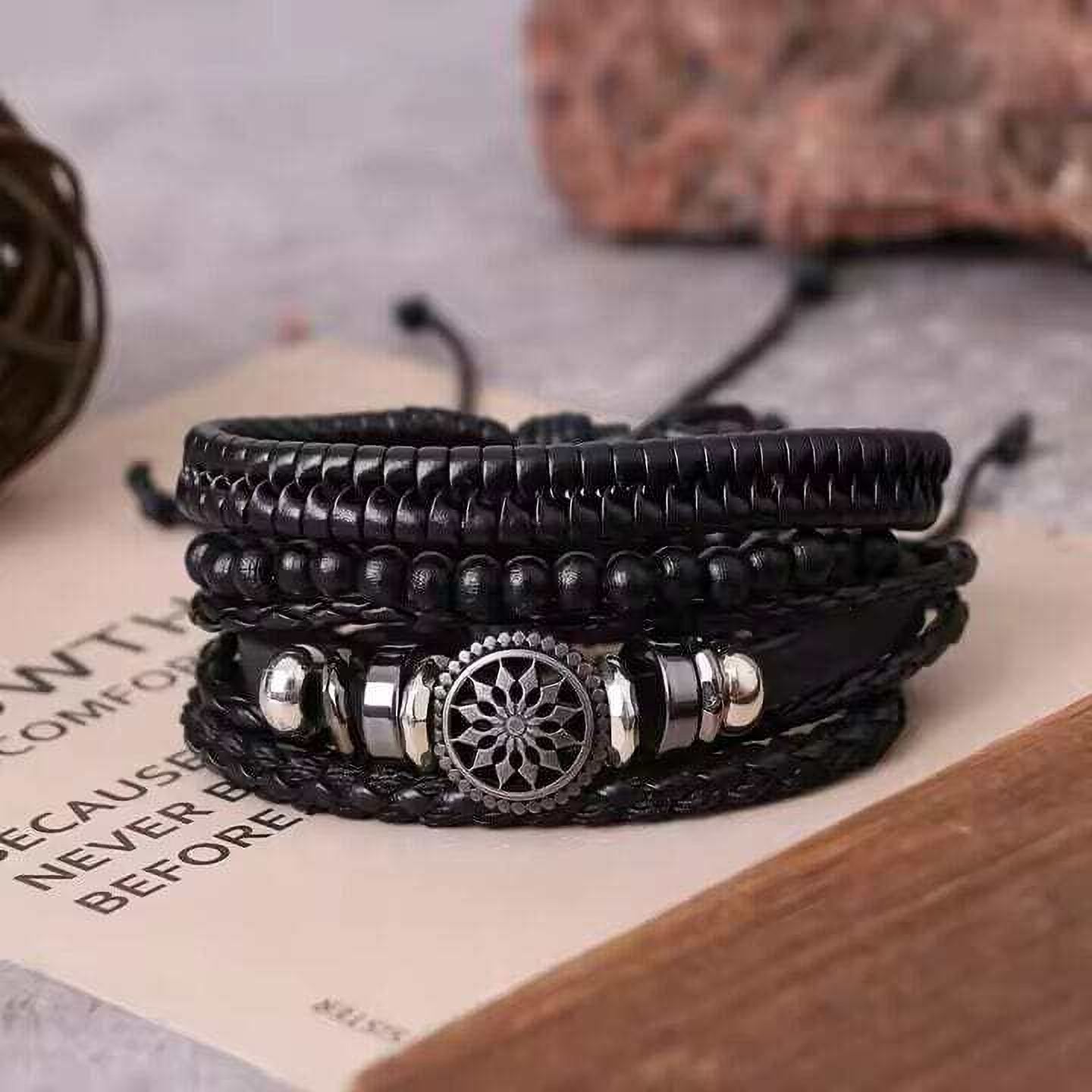 Black Stylish Leather Bracelet for Men, Genuine Wristband For Men, Boys Bracelet Men Wrist Band