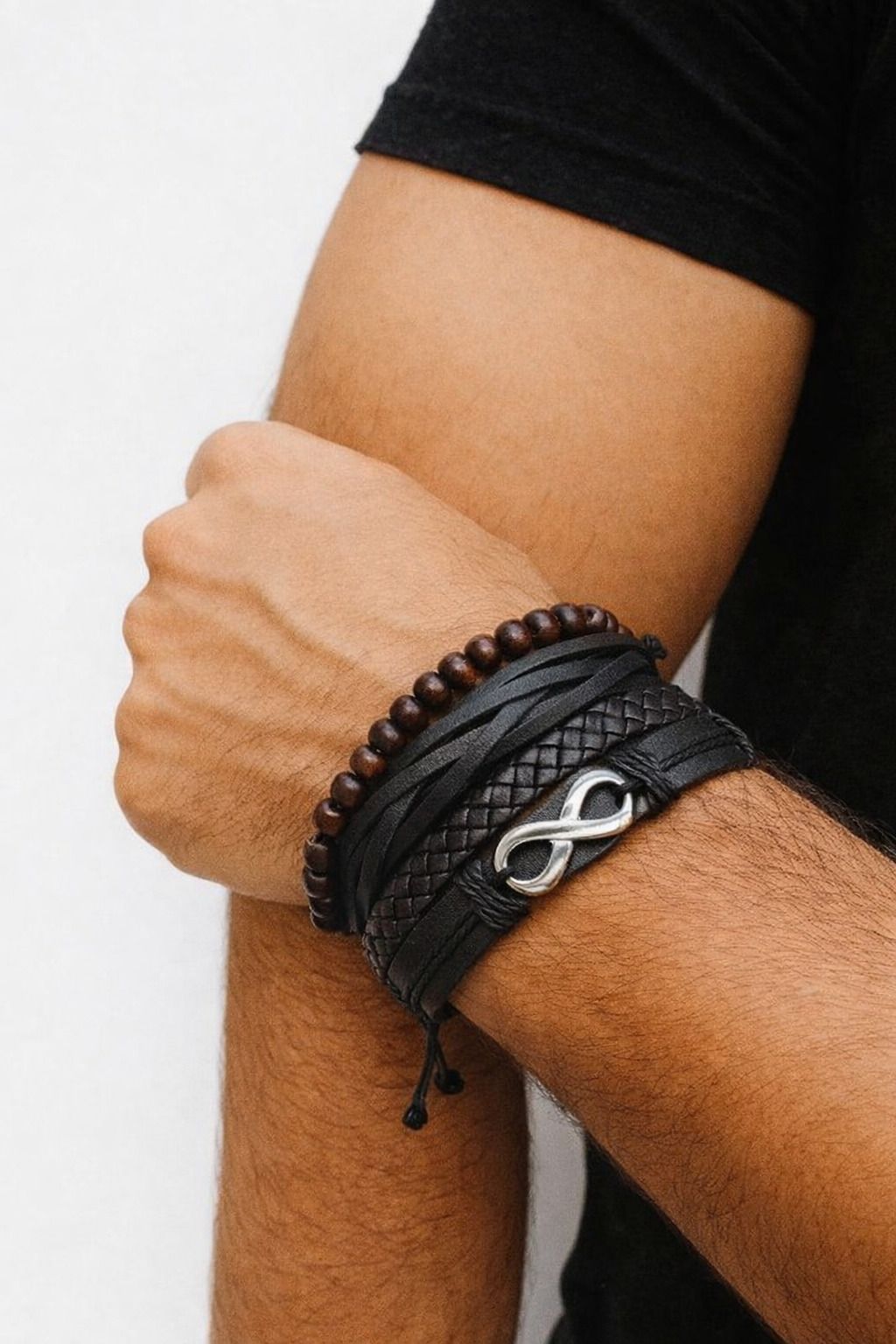 Leather Bracelet for Men, Leather Wristband Men, Boys Fashion Bracelet Black Men Wrist Band