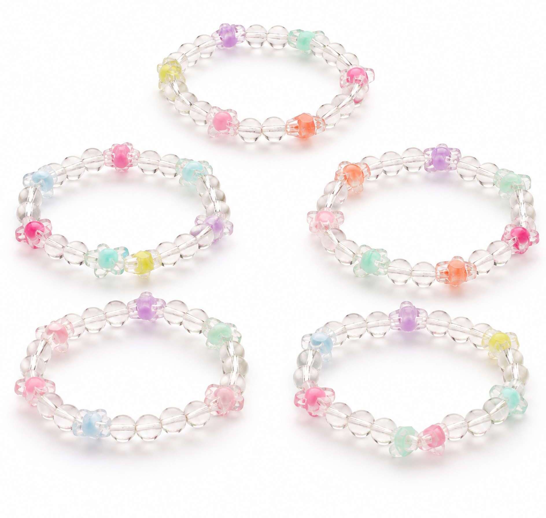 rngems Transparent Flower Beaded Friendship Bracelet Set Pack of 4 Design 2 Women Wrist Band-picture-42