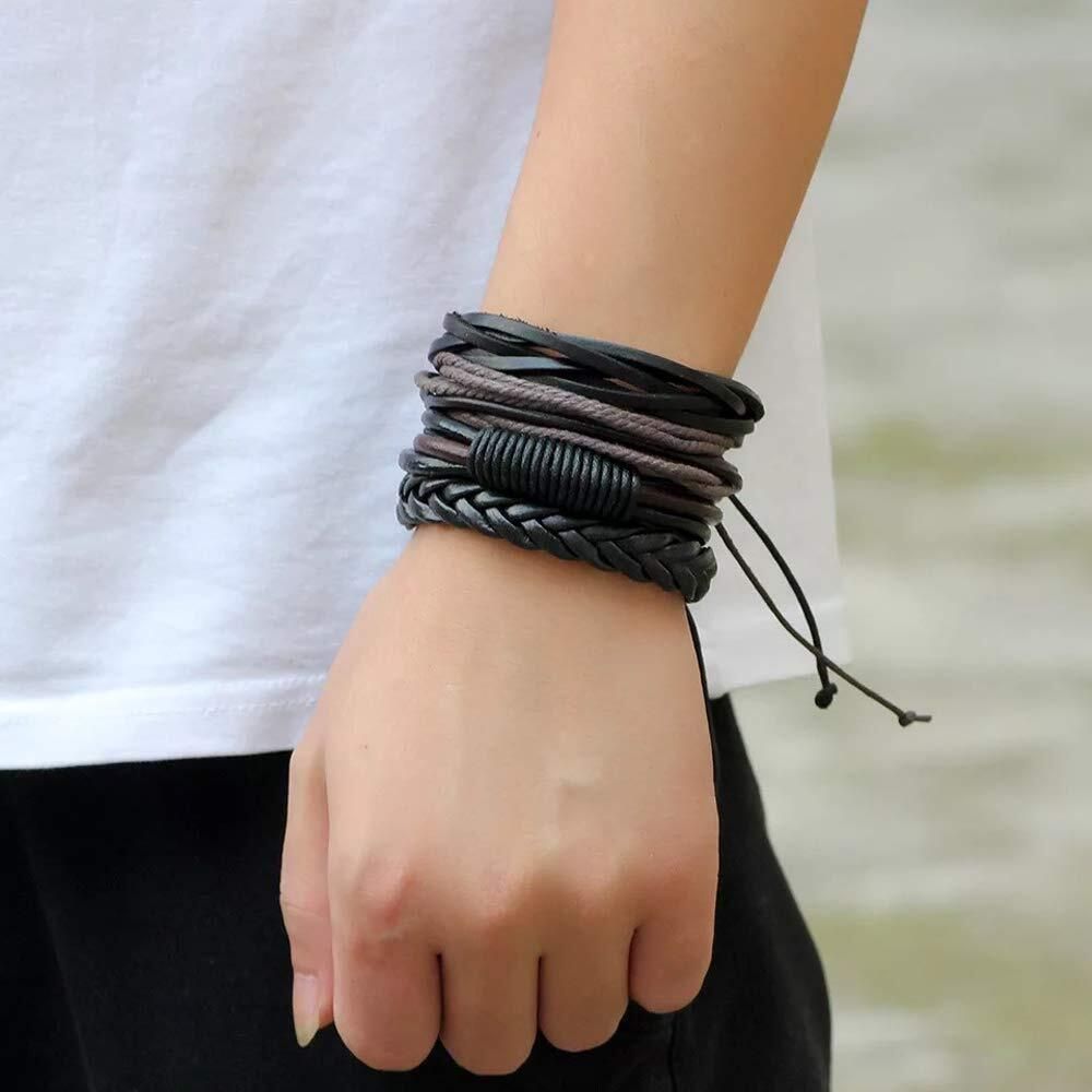 Black Leather Bracelet for Men, Genuine Stylish Wristband For Men, Boys Bracelet Men Wrist Band