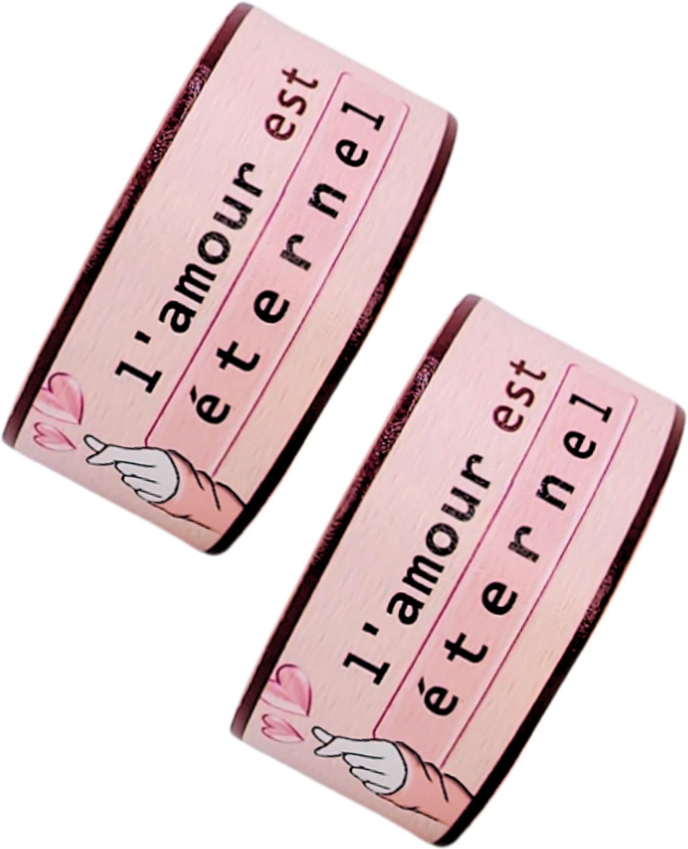 Lamour est Eternel (French Quote)-Pink Finger Heart, Designer Fashion Bracelet- Women Wrist Band