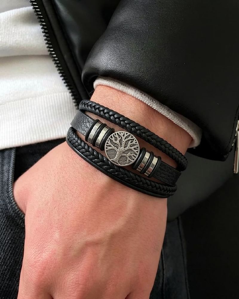 Leather Bracelet for Men, Tree Bracelet for Boys, Men's Bracelet Men Wrist Band-image-33