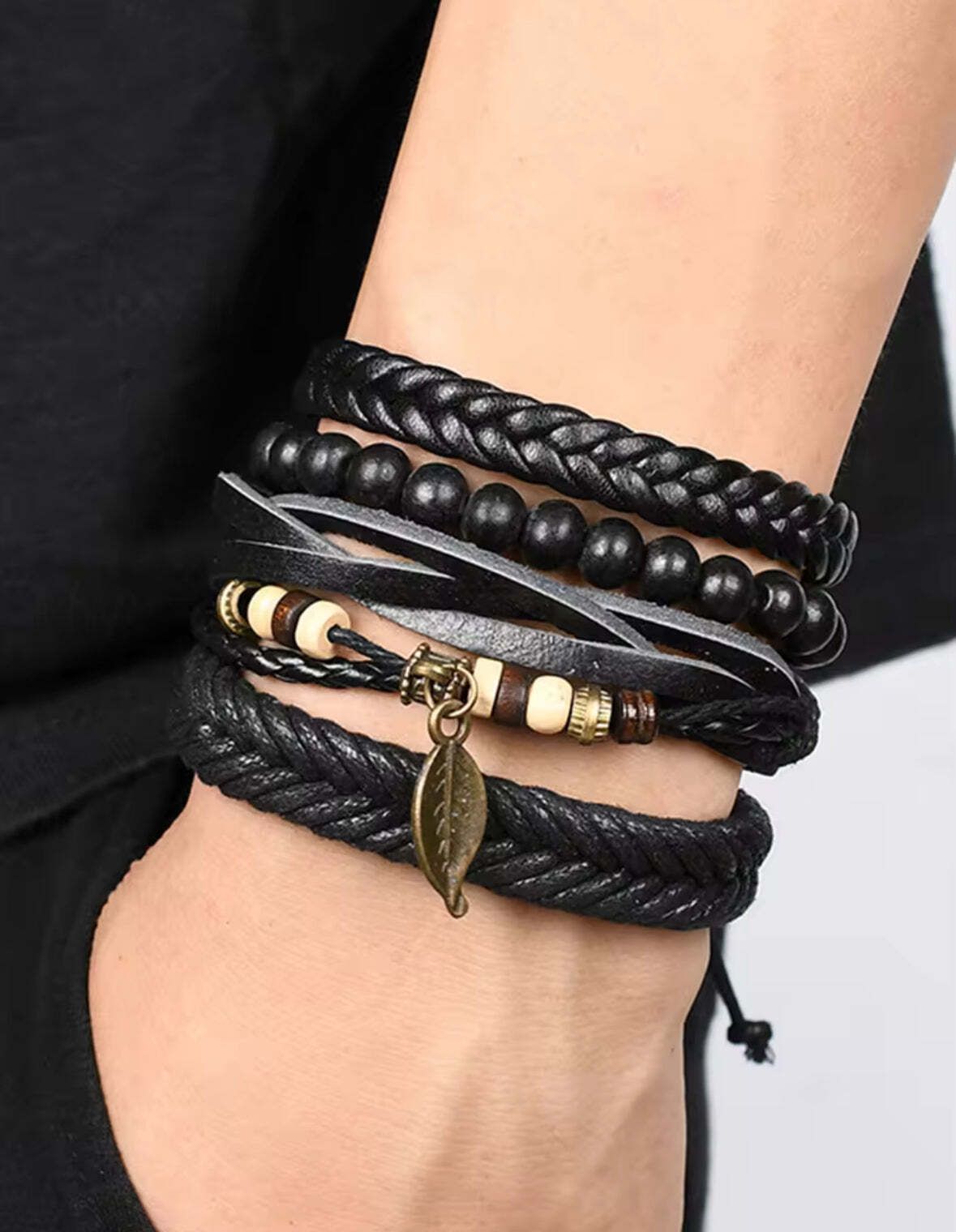 Black leather Bracelet for Men, Boys Fashion Bracelet, Leather Wristband Men Men Wrist Band