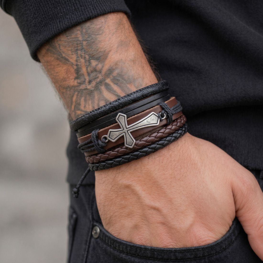 Men's Cross Leather Bracelet, Boys Bracelet, Leather Bracelet for Men Men Wrist Band-image-39