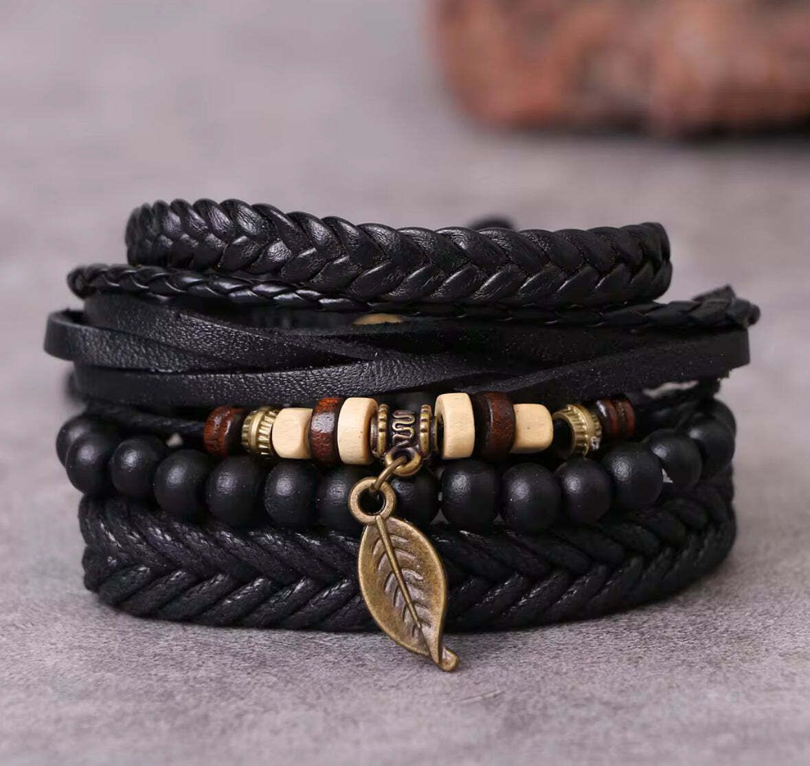 Trendy Black leather Bracelet for Men Boys, Fashion Bracelet, Leather Wristband Men Wrist Band