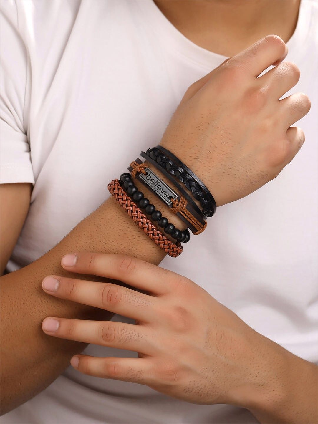 Leather Stone Beads Bracelet For Men, Trendy Boys Bracelet, Men's Bracelet Men Wrist Band