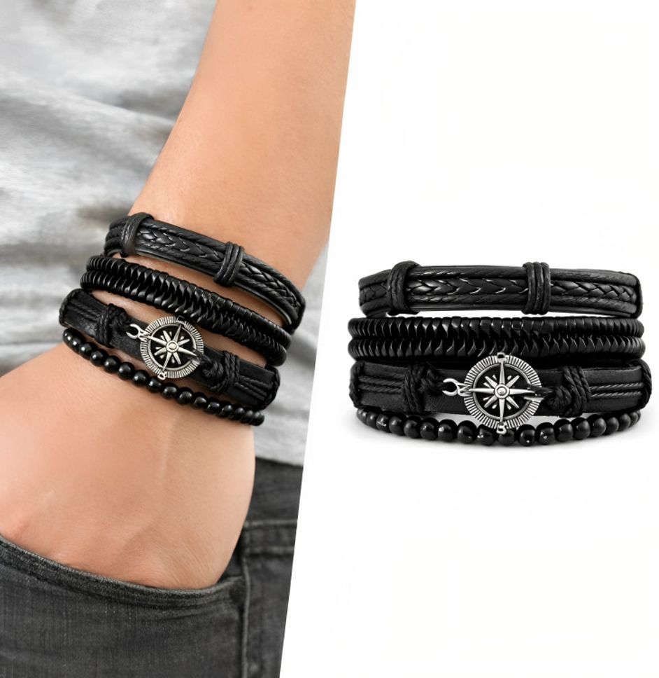 Men's leather bracelet set, Boys bracelet, Black Unique Stylish Bracelet For Men Men Wrist Band