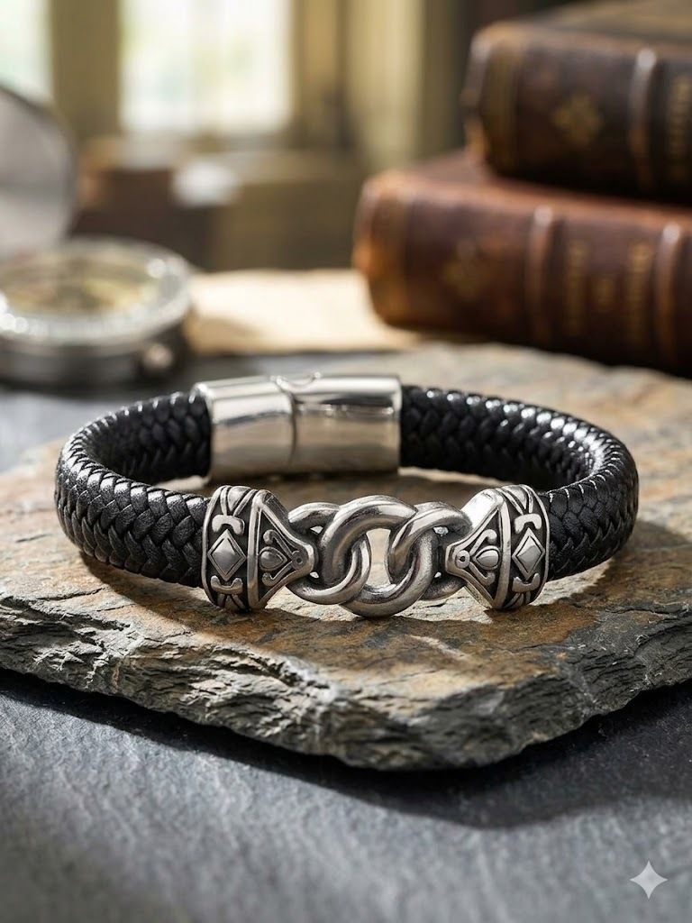 blingshub Men Premium Genuine Leather Silver Wraparound Infinity Loop Bracelet Men Wrist Band-picture-10