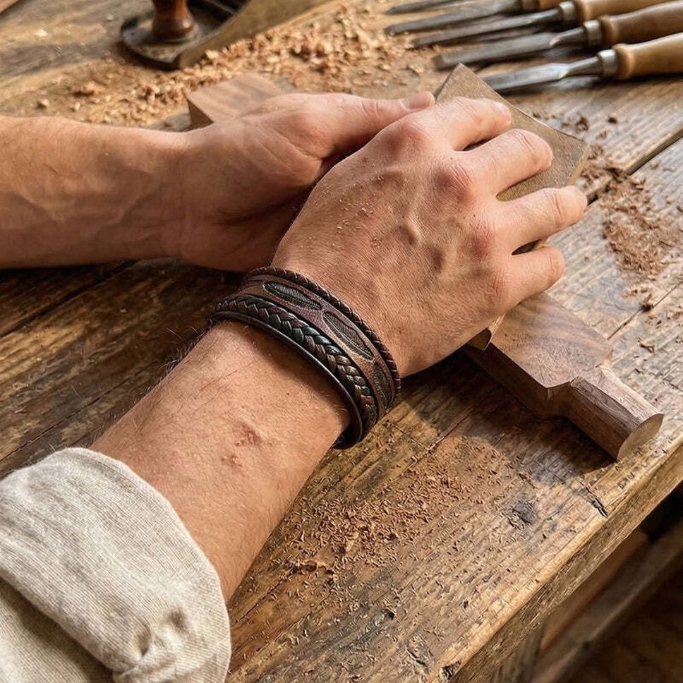 Leaf Bracelet for Men, Leather Bracelet for Men, Boys Bracelet, Men's Bracelet Men Wrist Band-image-2