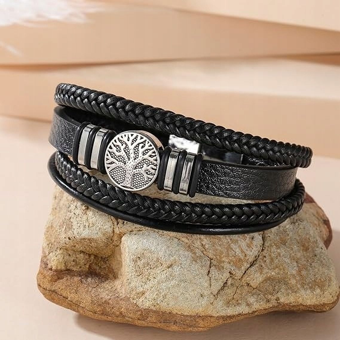 Tree Life Leather Bracelet for Men, Boys Bracelet, Slide Lock Men's Bracelet Men Wrist Band