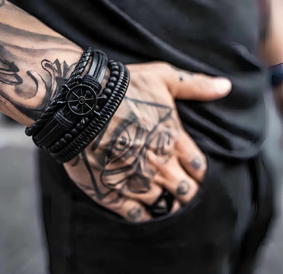 Men's Leather Bracelet Black, Boys Bracelet Leather, Fashion bracelet Men Wrist Band-image-16