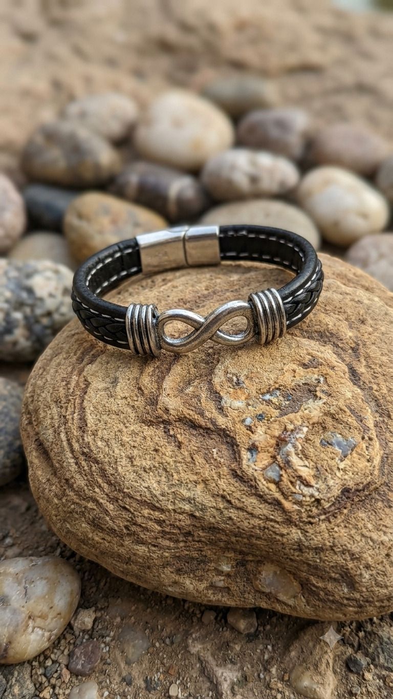 Premium silver Infinity Charm bracelet with magnetic Stainless Steel Clasp Men Wrist Band-image-26