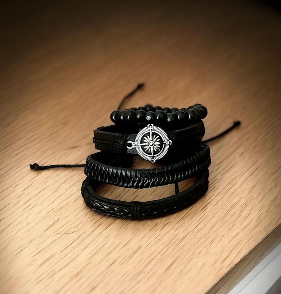 Black leather Bracelet for Men, Boys Fashion Bracelet, Real Leather Wristband Men Wrist Band