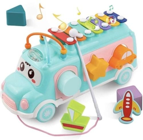 momai toys Musical Pull-Along Shape Sorter Activity Bus Toy MBT-001 Xylophone-picture-5