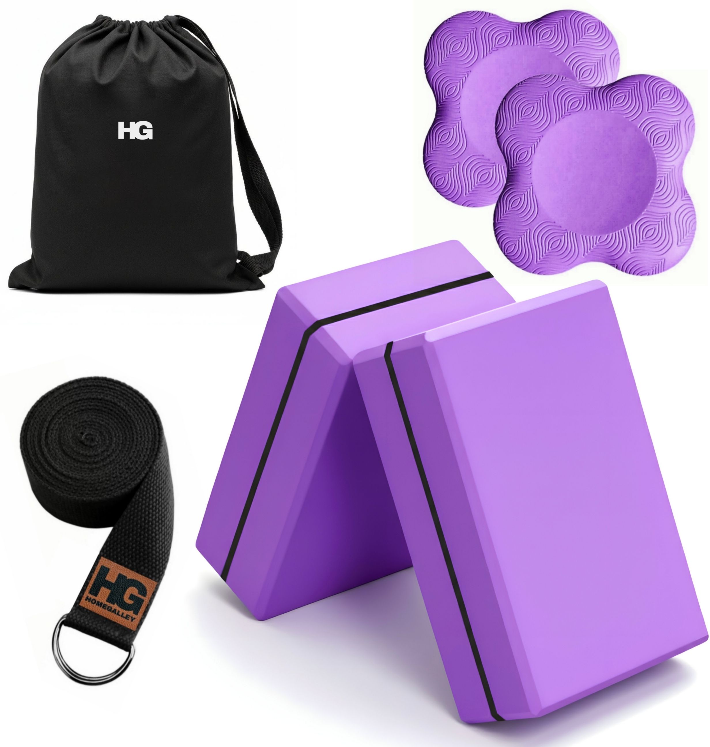 Yoga Blocks Set of 2 with Belt and 2 Yoga Knee Pad for Exercise Bricks Yoga Blocks